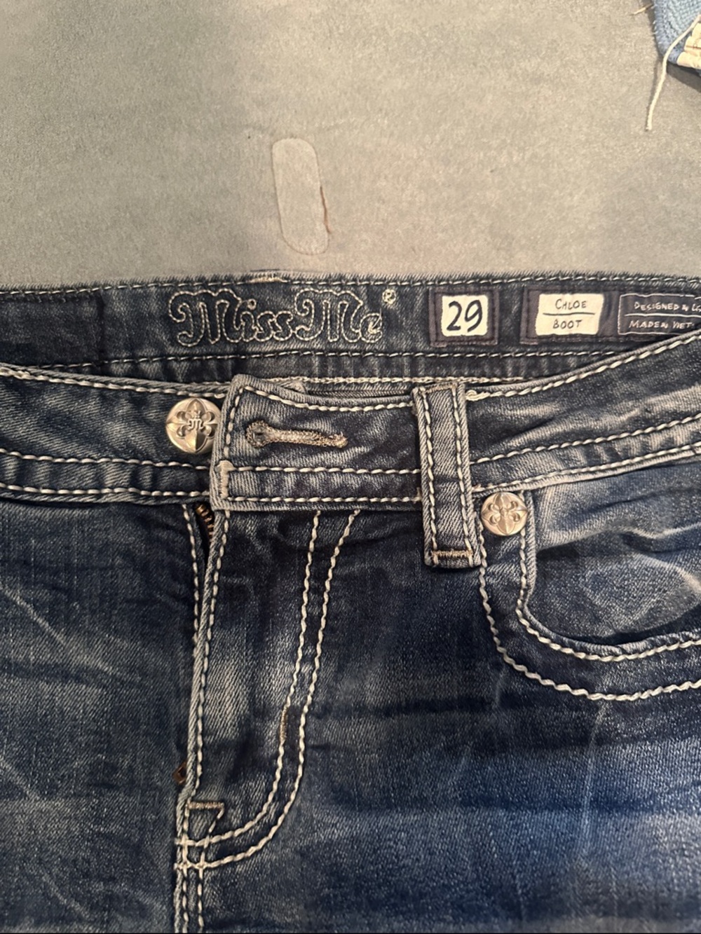 Miss Me Dark Blue Embroidered Waist Bootcut Jeans